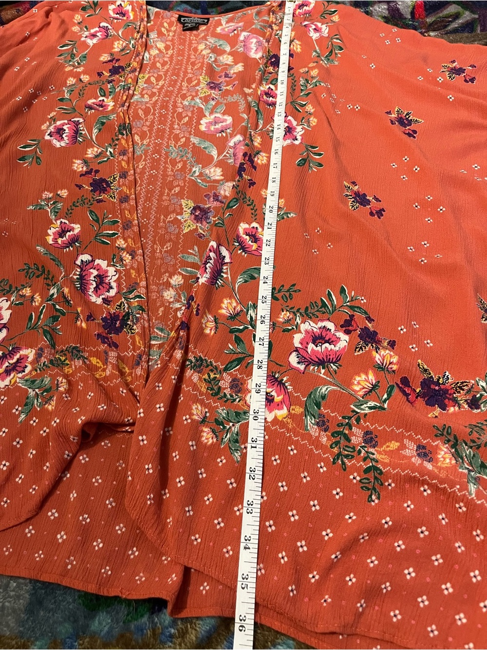 Angie Boho Rust Floral Rayon Kimono Size Small - Picture 9 of 9